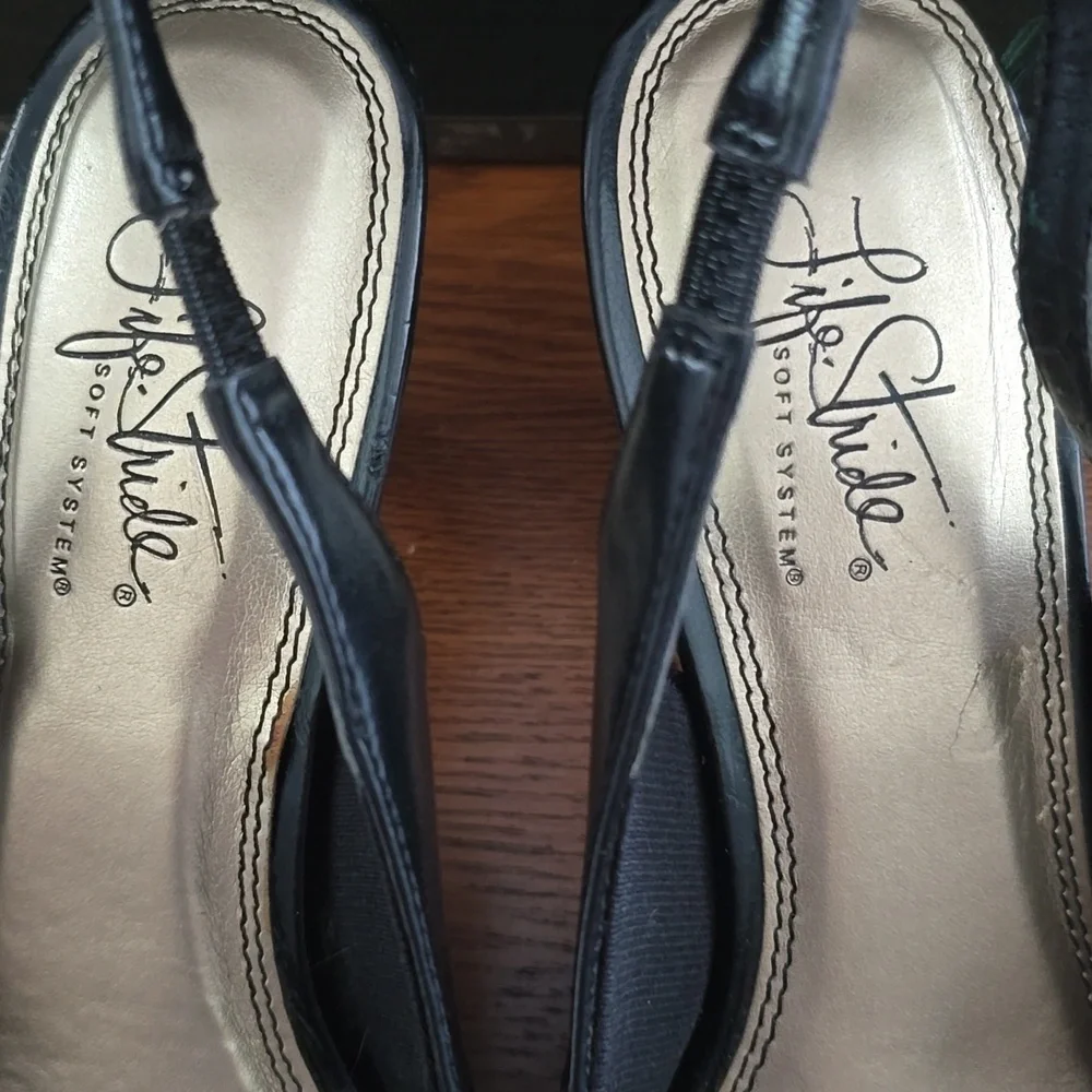 Parisian Black Bow Sling back Round Toe Vegan Leather Low Kitten Heel